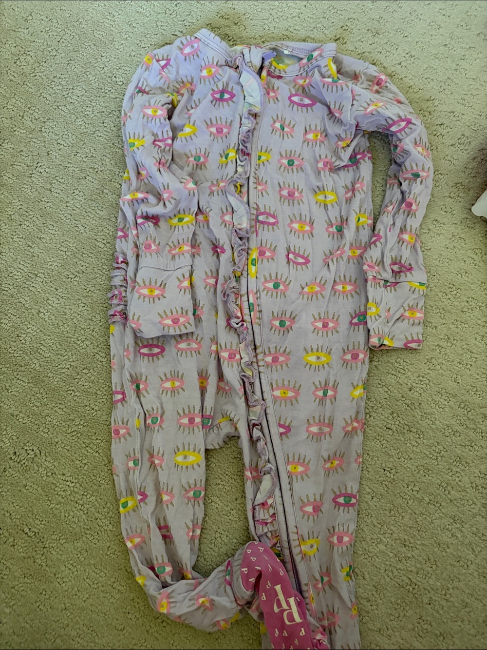 Posh Peanut Lavender Eye Print Footed One-Piece with Pink and Yellow Accents